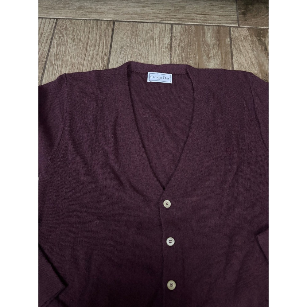 Vintage Christian Dior Cardigan Burgundy Wool Blend Size L Mens - Picture 4 of 10